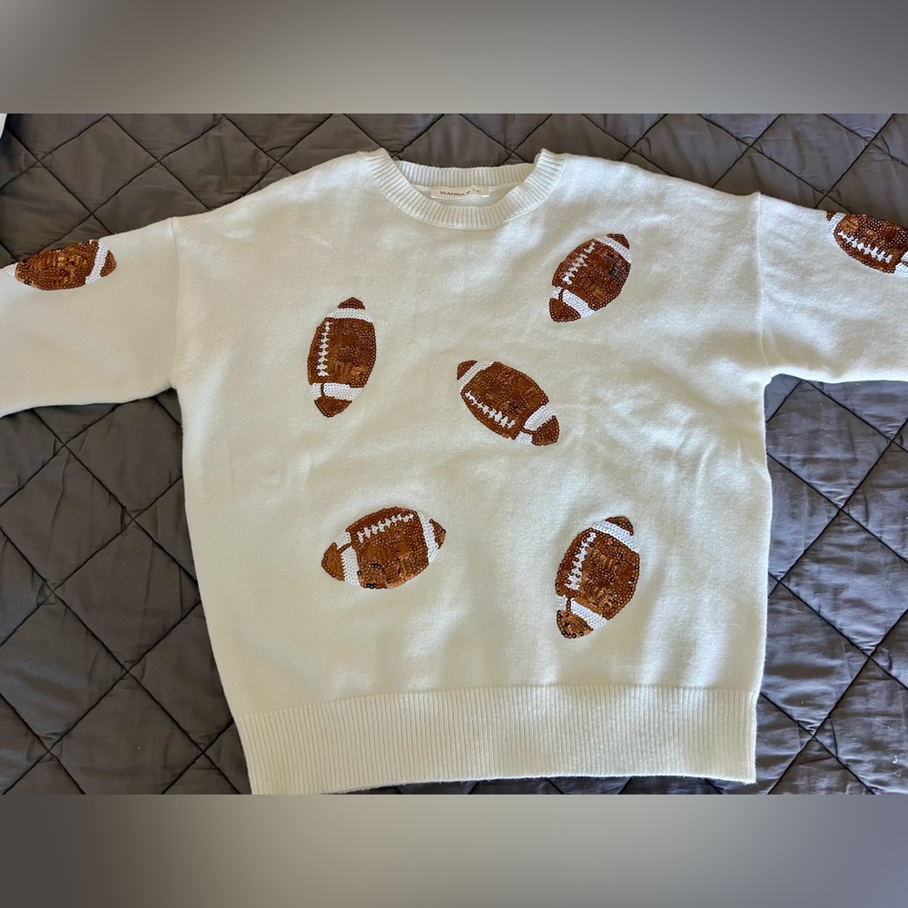 Sequined White Football Sweater